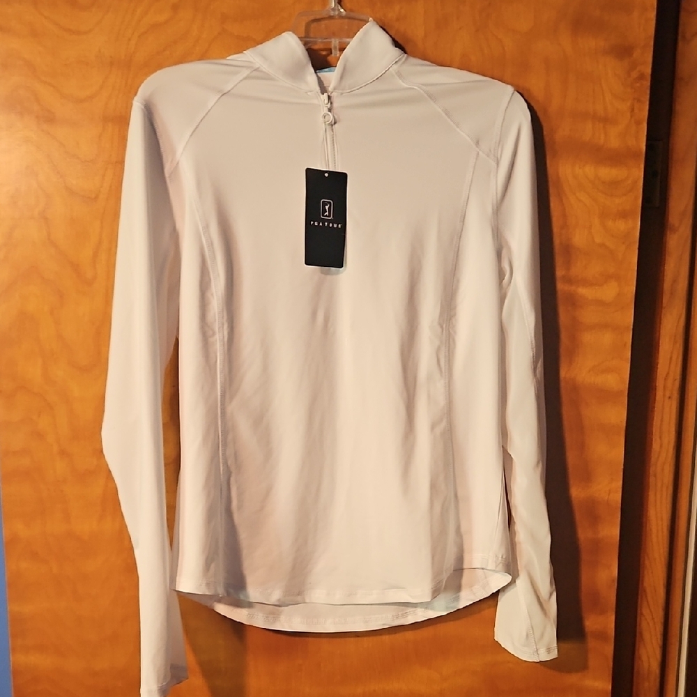 PGA Tour Bright White Fitted Zippered Long Sleeve Top